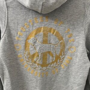 Vintage PINK Victoria's Secret gray and gold zip-up hoodie-"University of Pink"